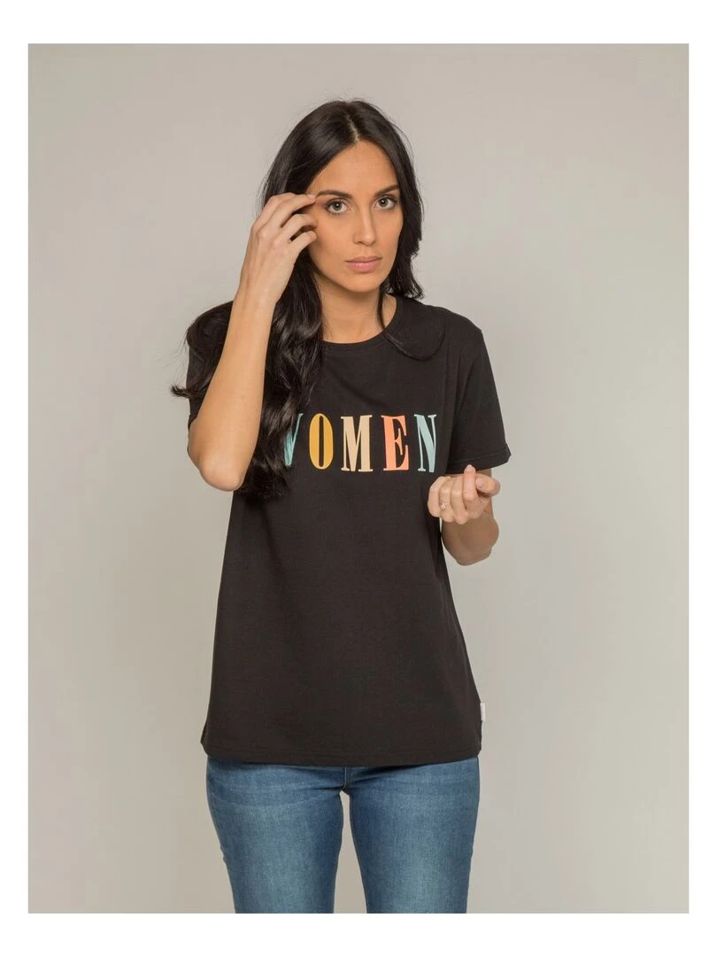 T shirt col rond message FRECHOU   Noir