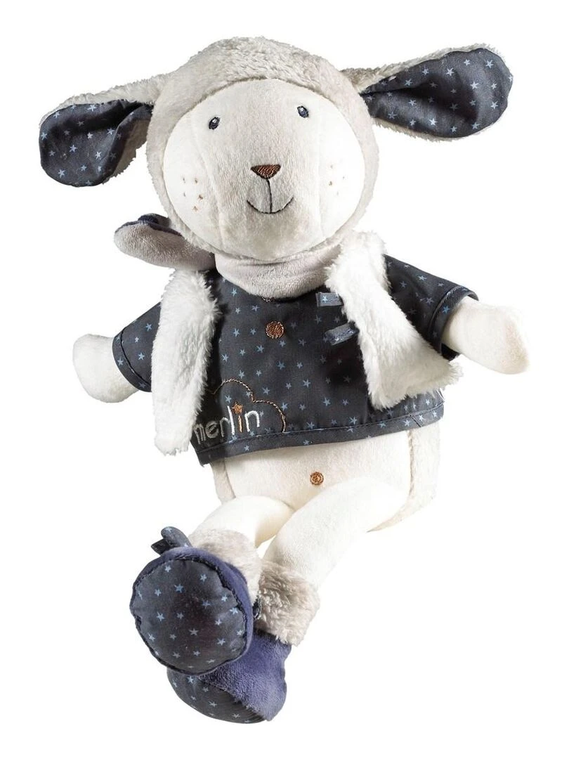 Doudou Mouton en velours blanc SAUTHON Blanc Bleu