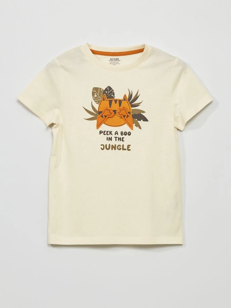 T shirt en jersey avec animation Ecru