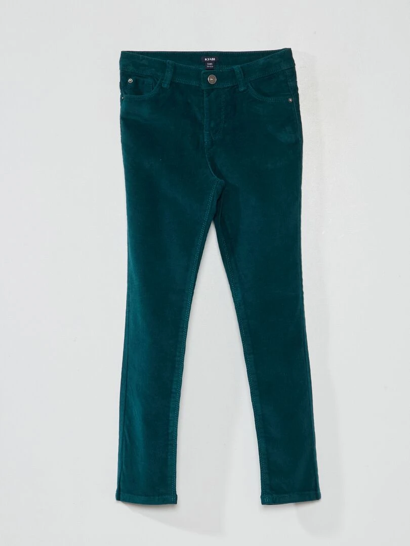 Pantalon skinny en velours uni vert