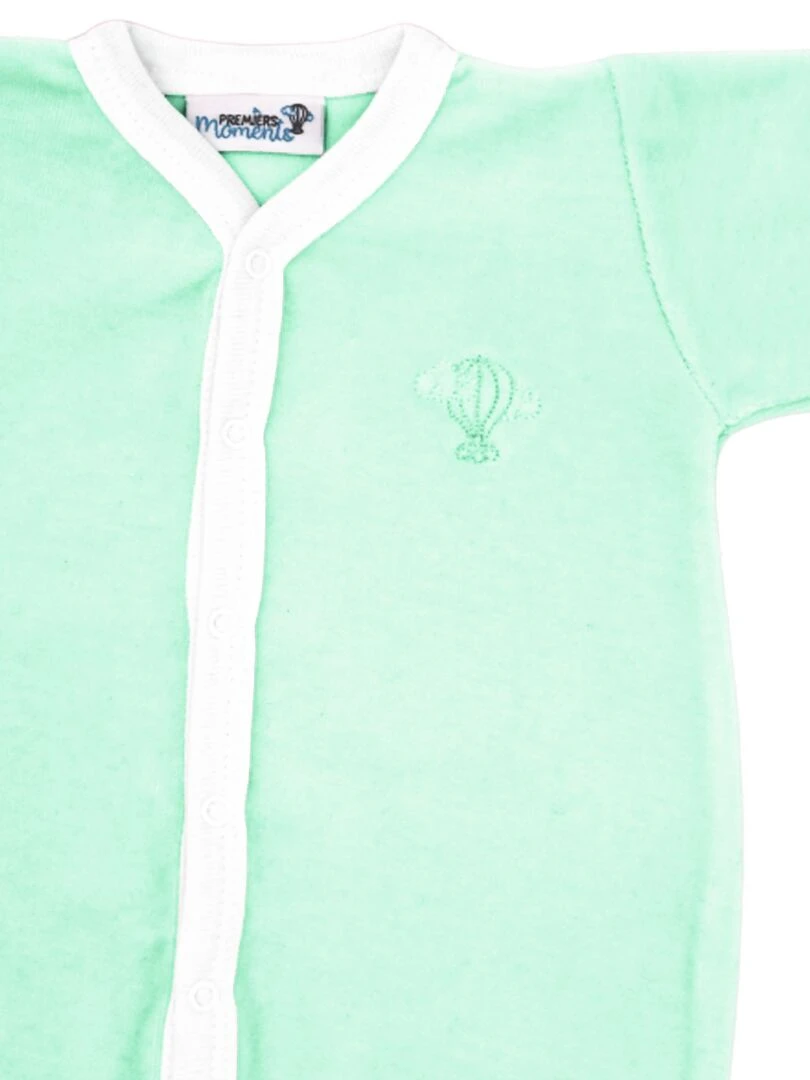 Pyjama Velours   100% Coton Biologique   1 À 6 Mois   Vert d'eau