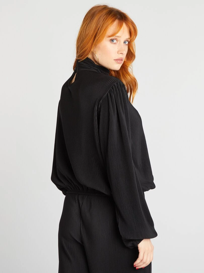 Blouse plissée à col montant   noir