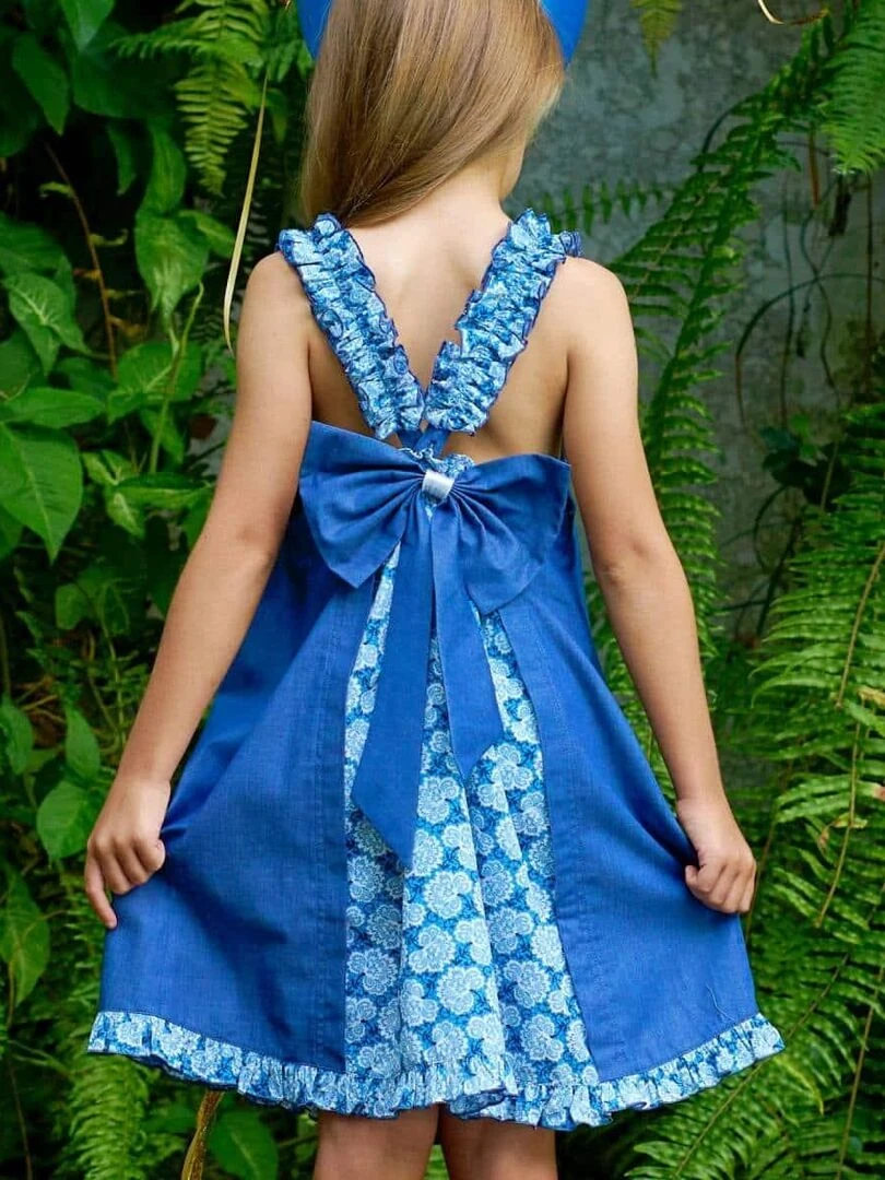 Robe Cérémonie Fleurie e Fille Noeud Amovible ANAIS La Faute à Voltaire Bleu