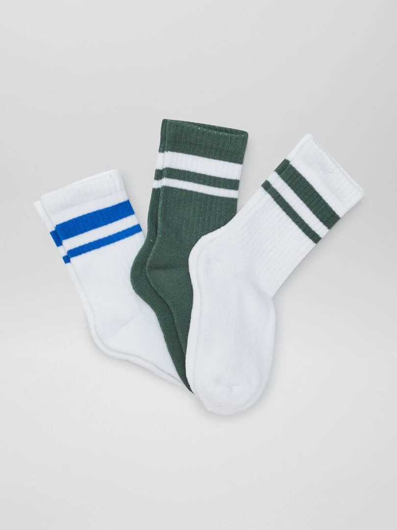 Lot de 3 chaussettes de sport Blanc/bleu/vert