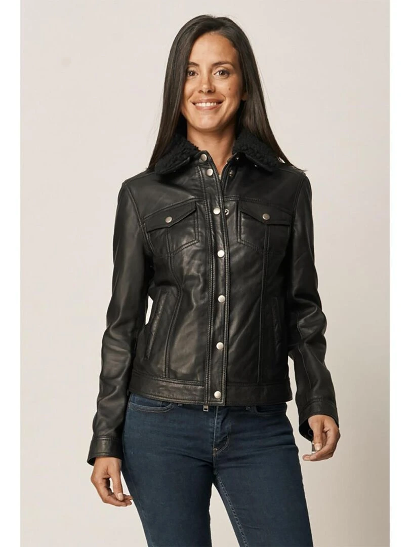 Lee Cooper Veste manches longues cuir regular fit BASMA Noir
