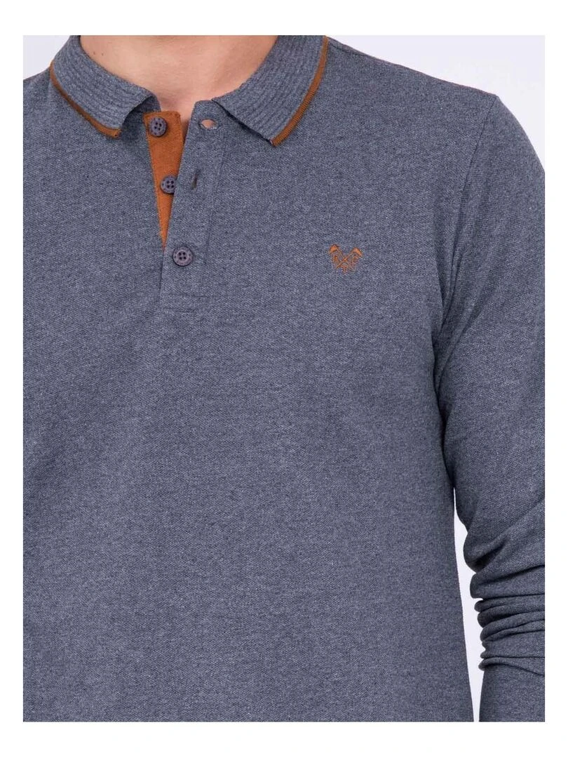 Polo manches longues pur coton PONDOR   Gris foncé