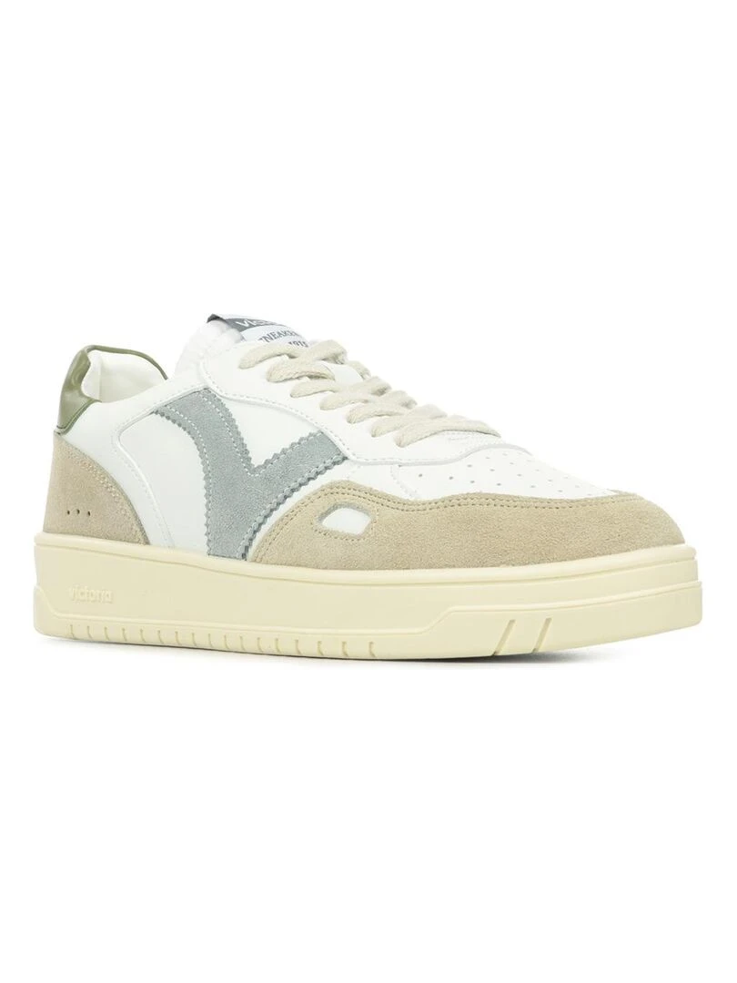 Baskets Victoria Seul Efecto Piel Serraje Blanc Kaki Gris