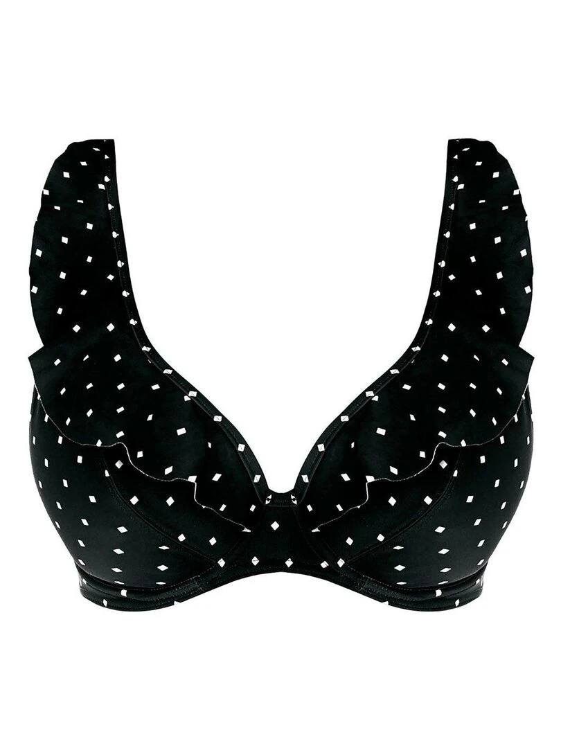 Haut de maillot décolleté plongeant à volant Jewel cove   Noir
