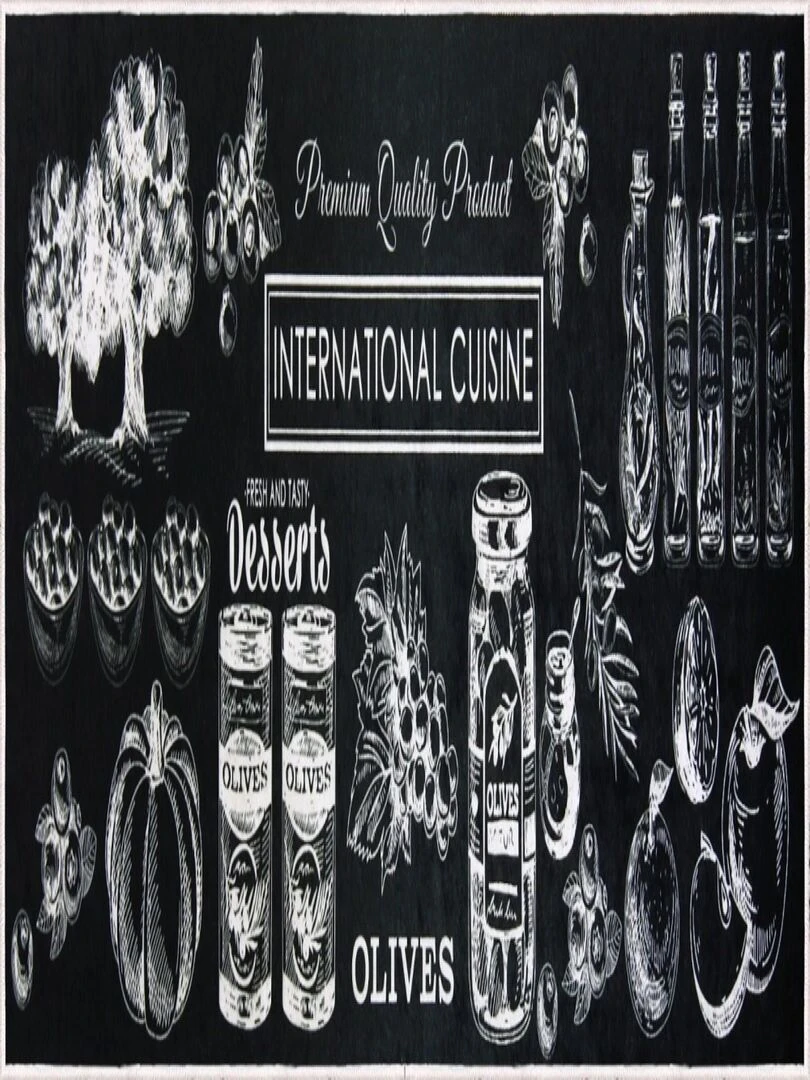 Tapis Internationale Cuisine Noir Noir