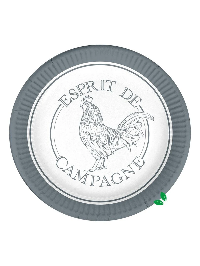 Set de 10 assiettes en carton 23 cm Coq de campagne Blanc