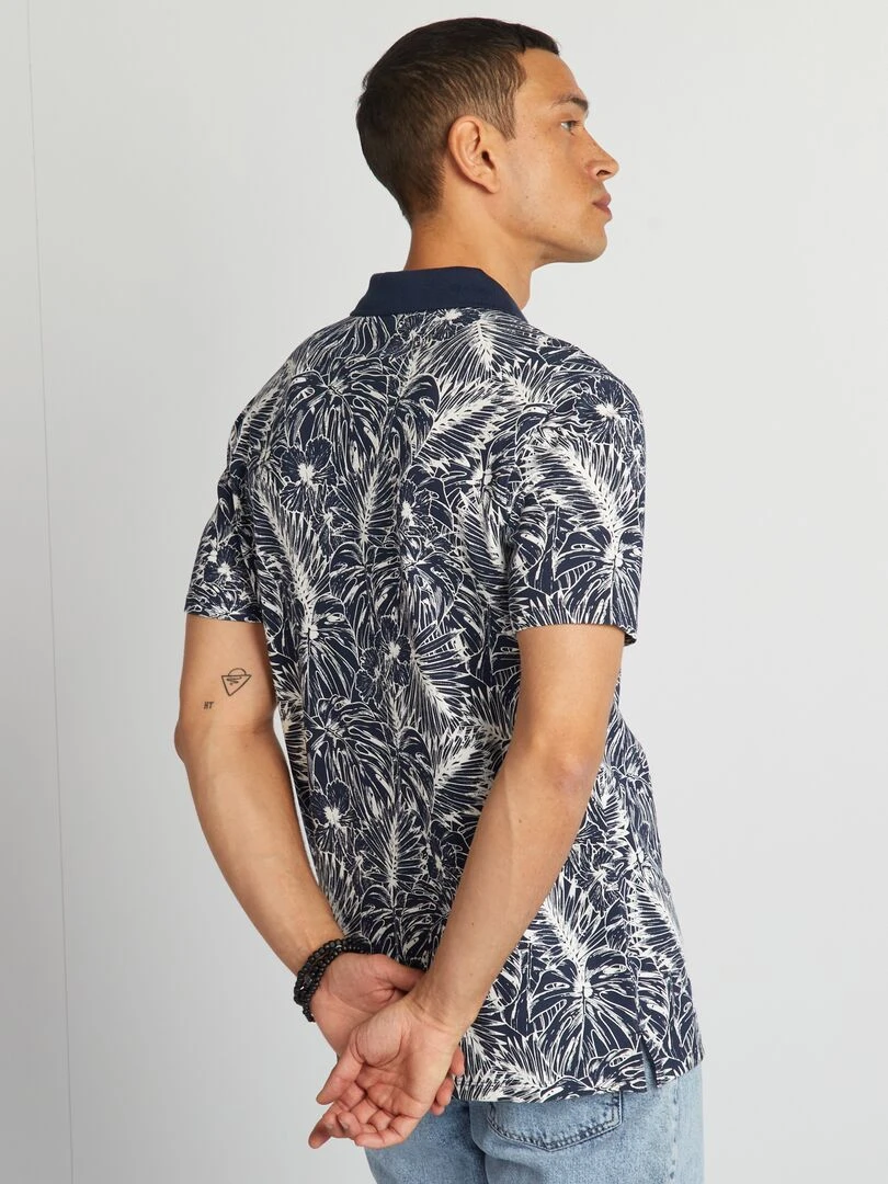 Polo imprimé en piqué de coton   Bleu