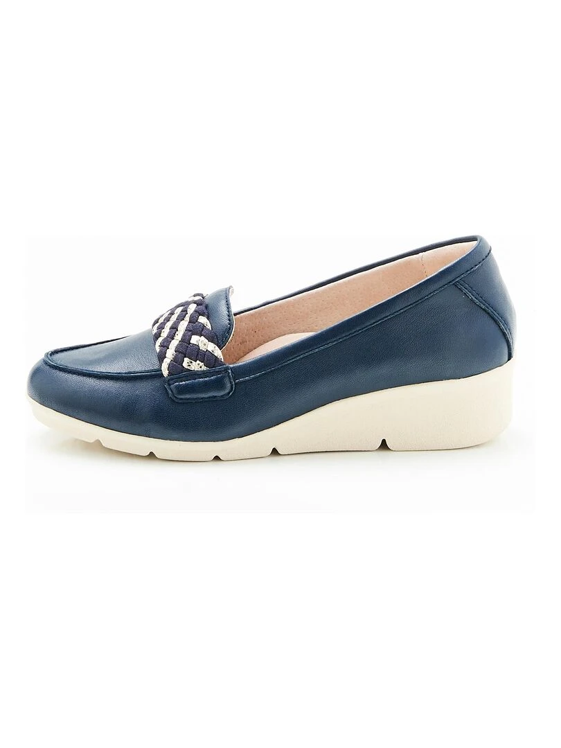 Mocassins compensées à patte fantaisie tressée Amortyl Damart Bleu marine