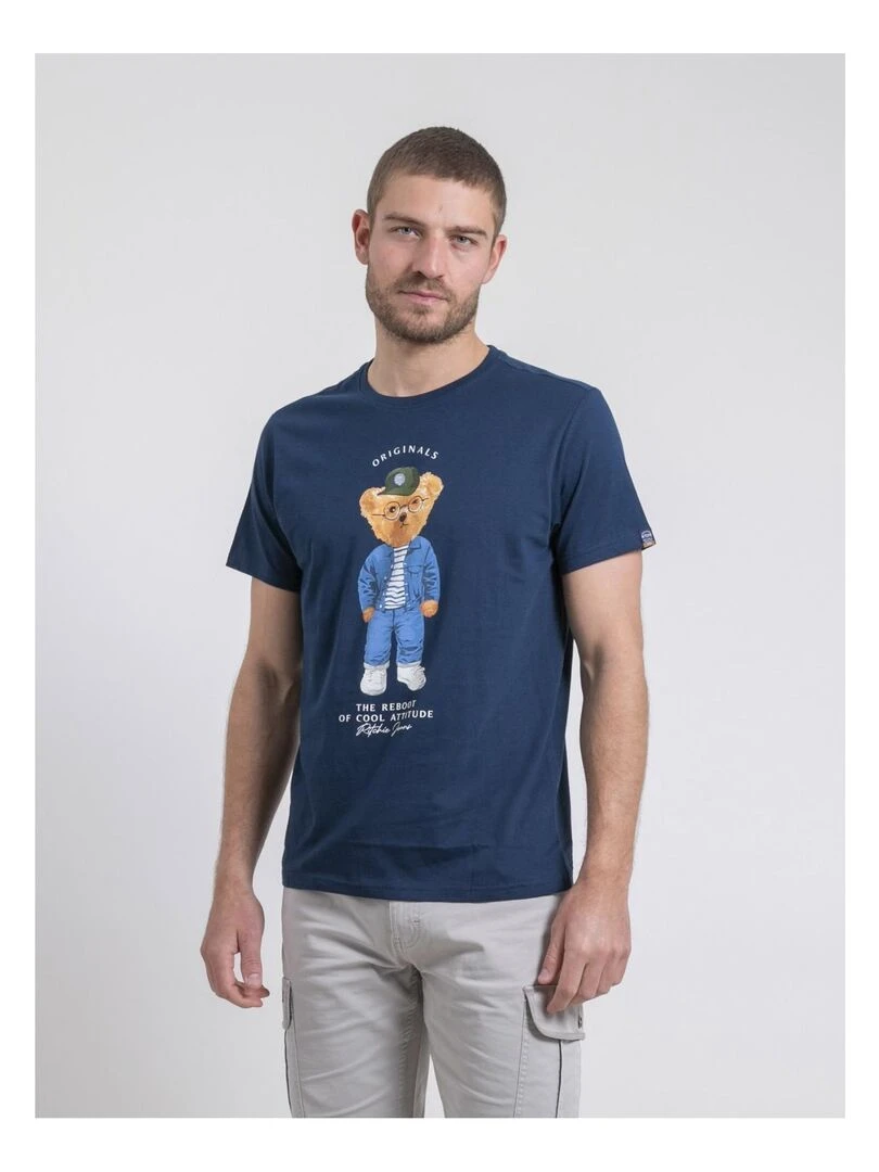 T shirt col rond pur coton NOBENITO Bleu
