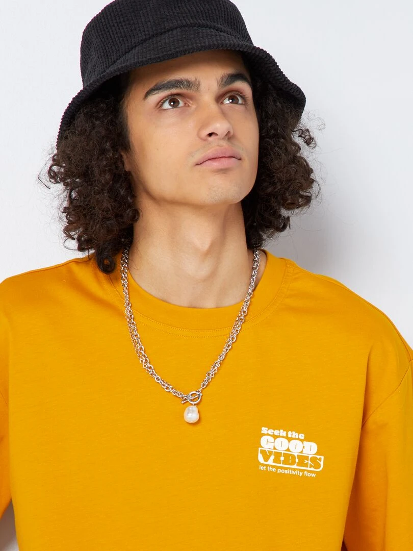 T shirt en coton à imprimé devant Jaune