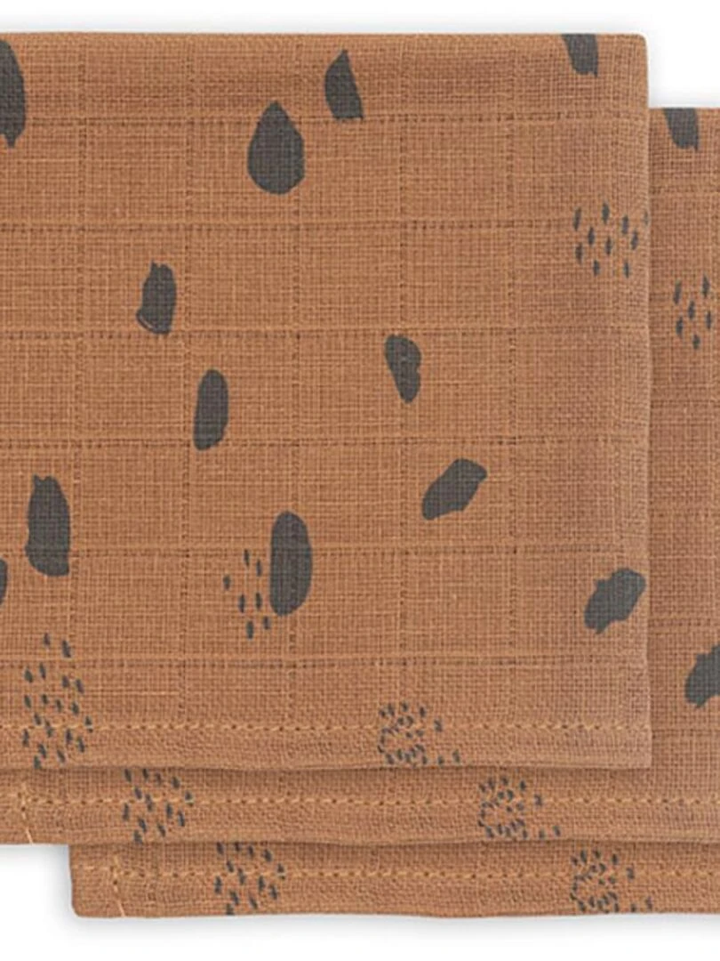 Lot de 3 mini langes hydrophiles Spot caramel (31 x 31 cm) Marron