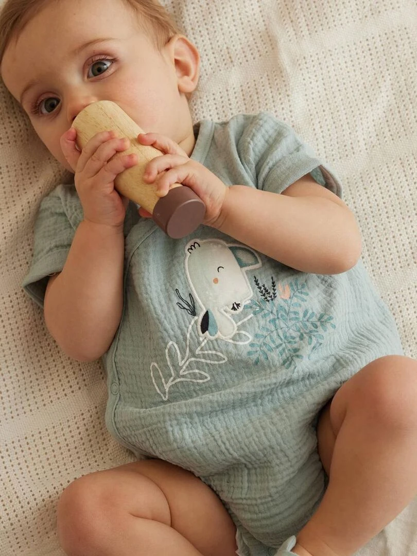 Body bloomer bébé manches courtes bleu ouverture croisée Kimi   Bleu