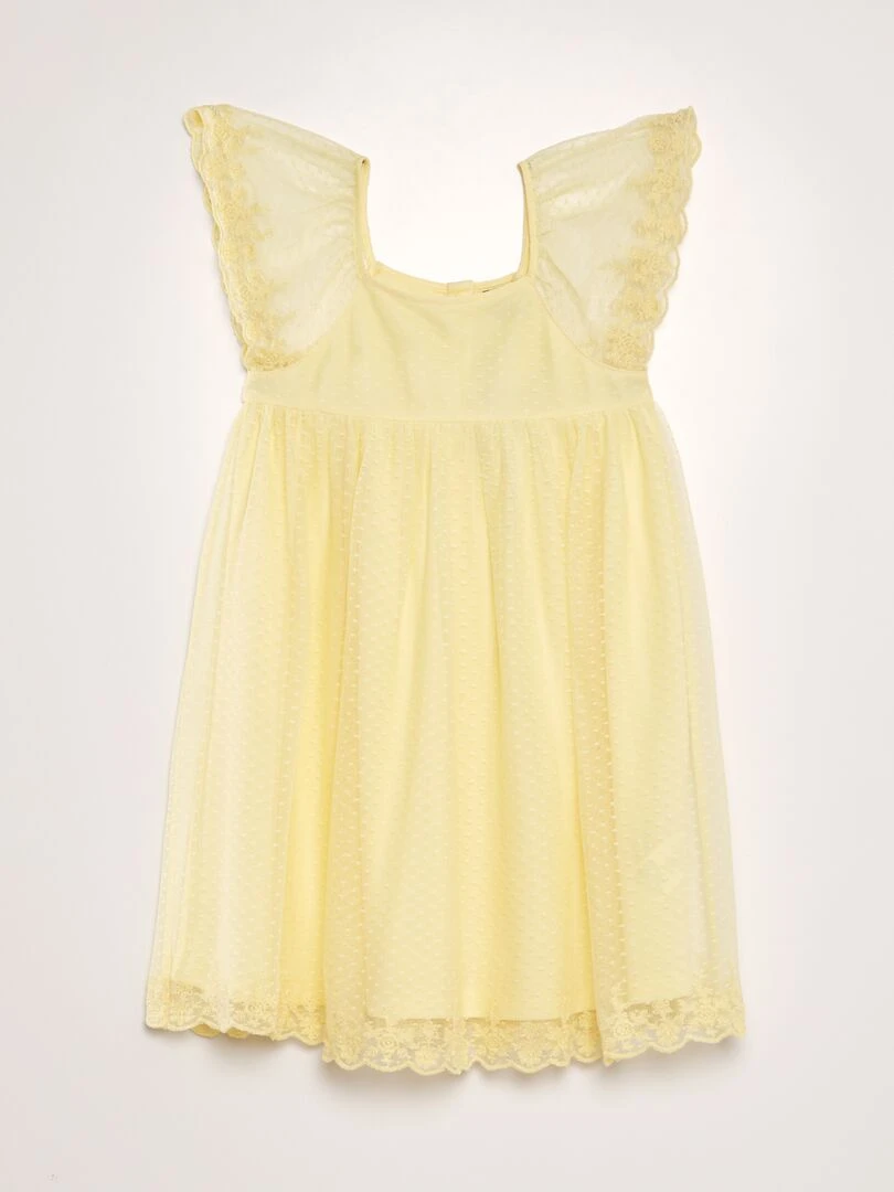 Robe trapèze en tulle plumetis Jaune