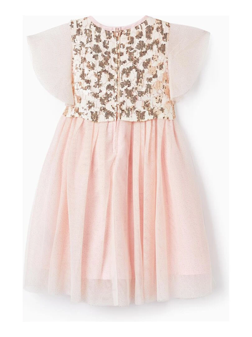 Robe en tulle avec fleurs manches courtes CÉRÉMONIE Rose