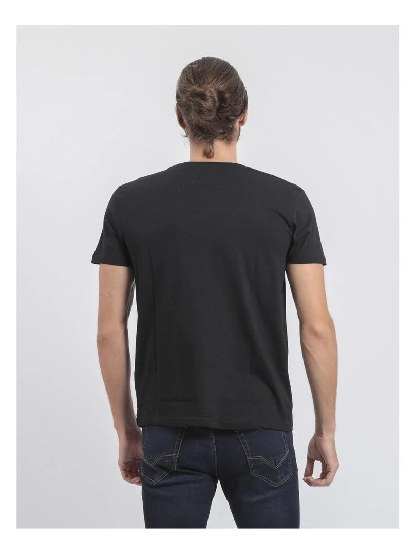 T shirt col rond pur coton JARDIN Noir