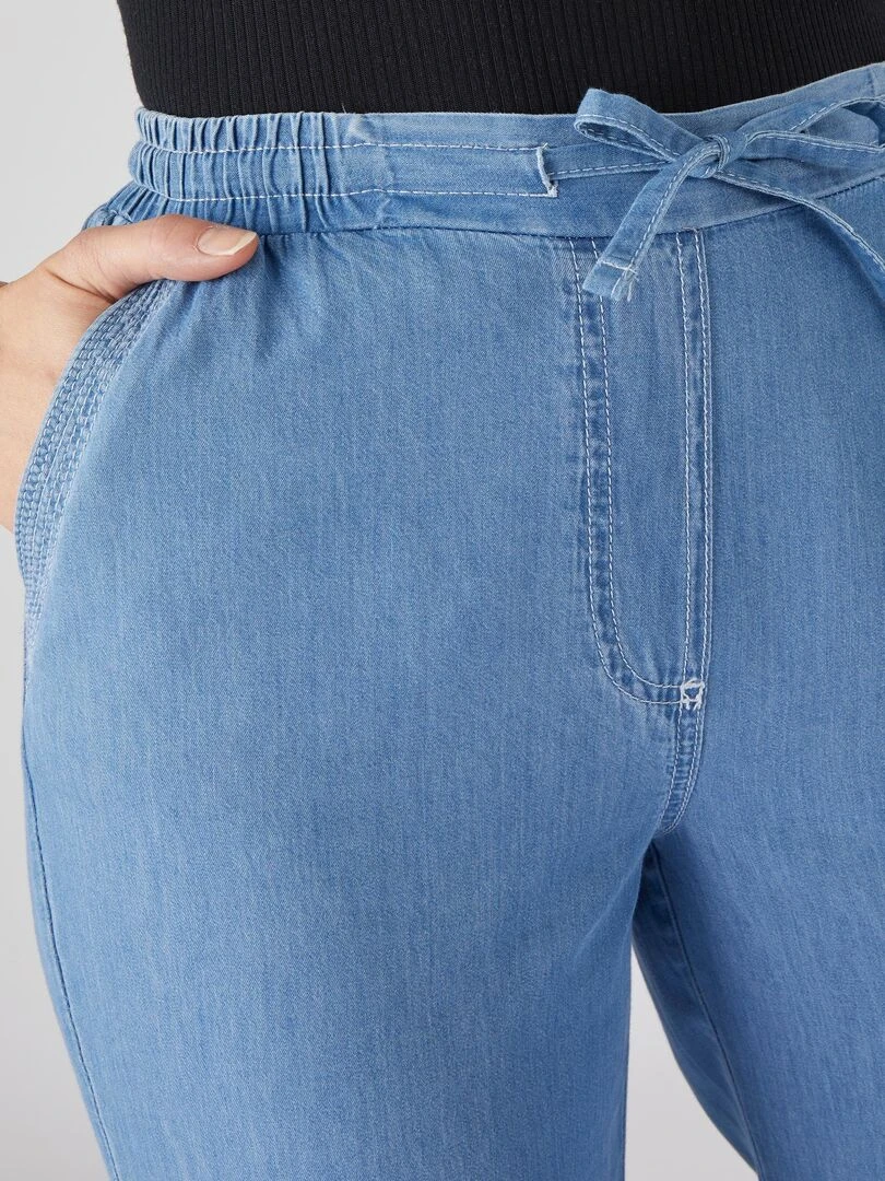 Pantacourt toile chambray pur coton Damart Bleu