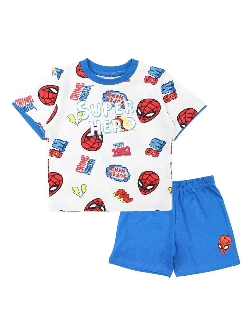 Disney Ensemble T shirt short garçon Imprimé Spiderman Bleu