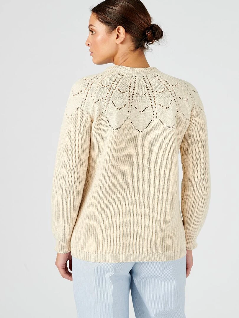 Pull détails ajourés   Damart   Beige clair