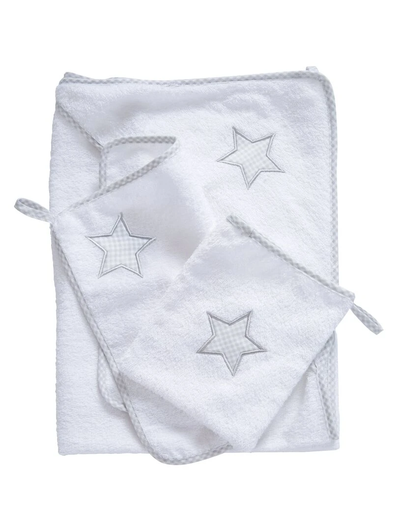 Coffret Sortie de Bain Bébé 'Little Stars' Brodé Étoile 'ROBA' Blanc Gris