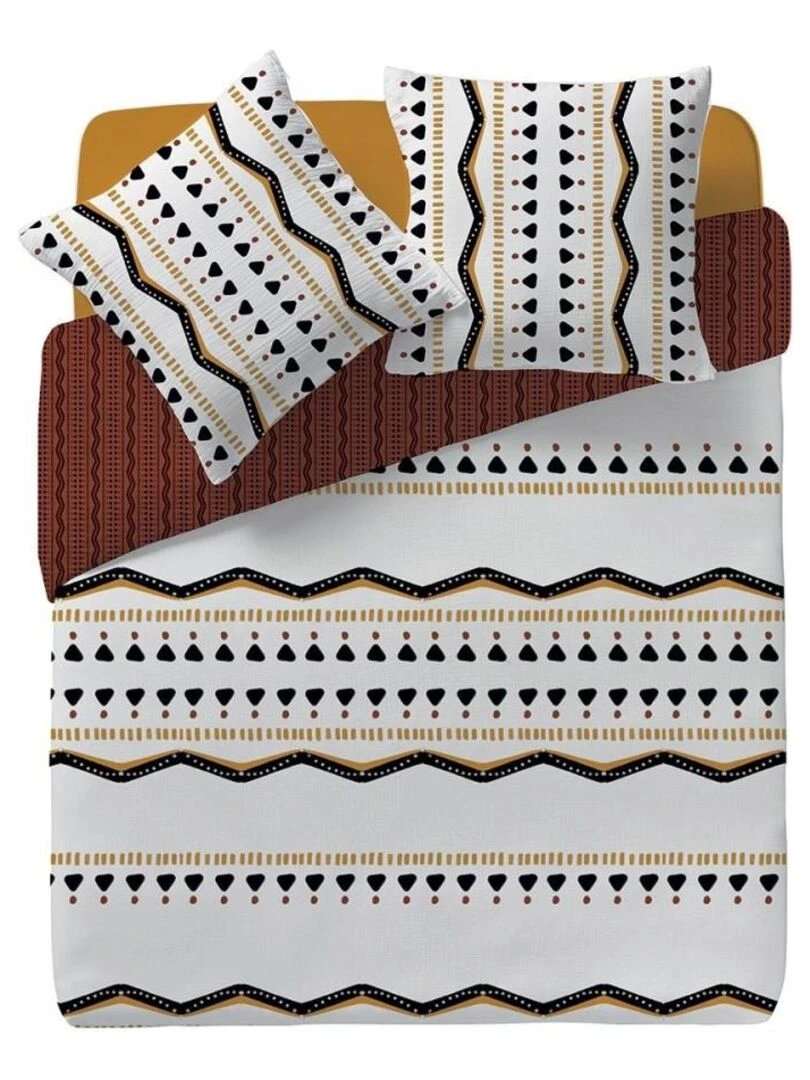 Housse de couette Tribal + taie(s) 100% coton 57 fils Blanc