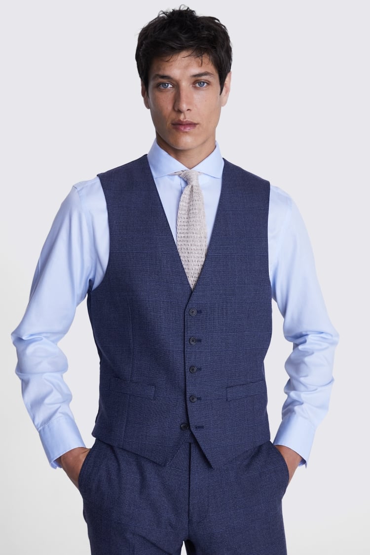 Tailored Fit Blue Check Performance Waistcoat Buy Online at Moss