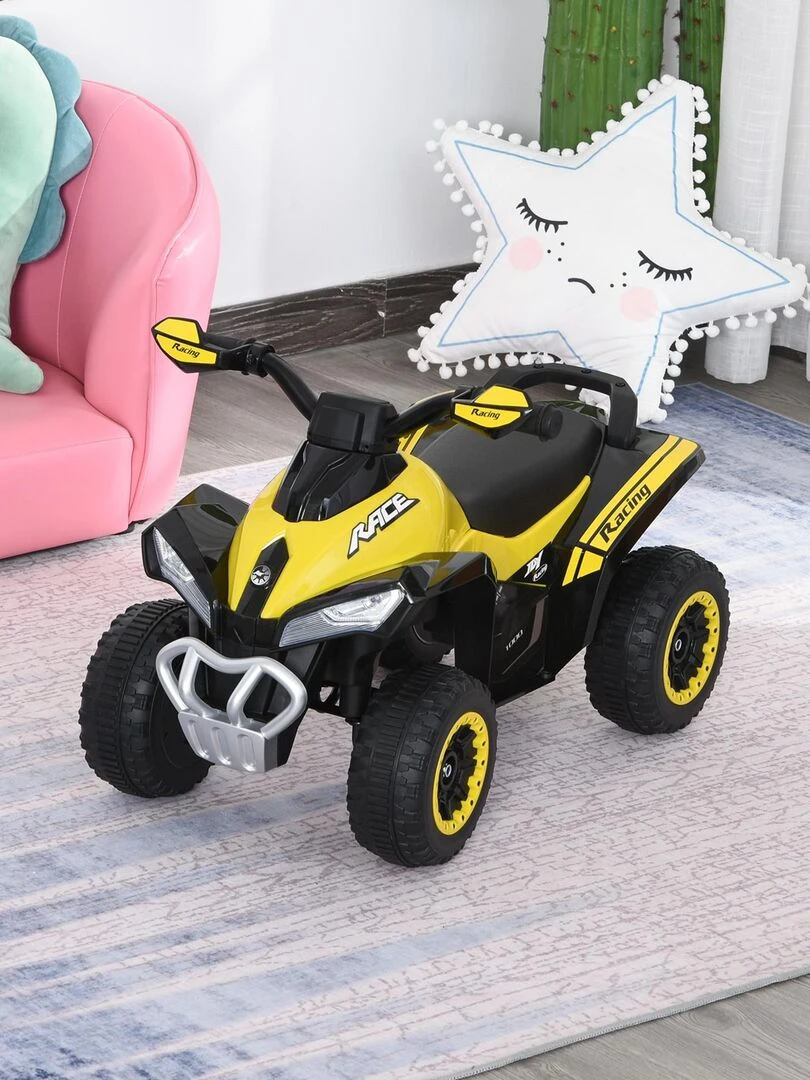 Porteur enfants quad 18 36 mois dim. 67L x 38l x 44H cm effets lumineux et sonores Jaune