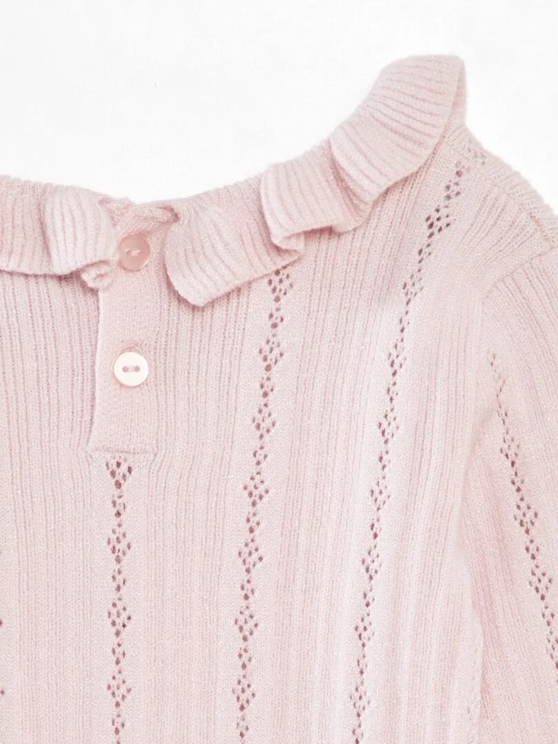 Pull en maille ajourée avec collerette   Rose poudré