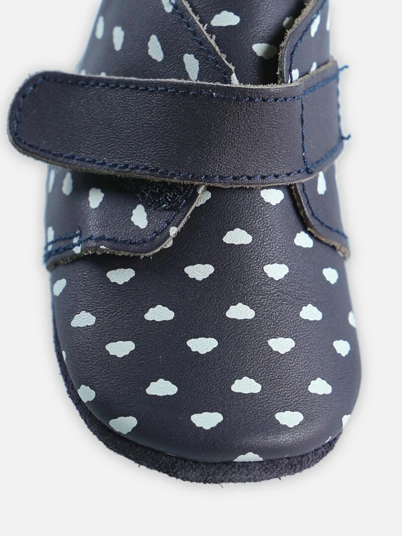 Chaussons cuir imprimés petits nuages   Noukie's   Bleu