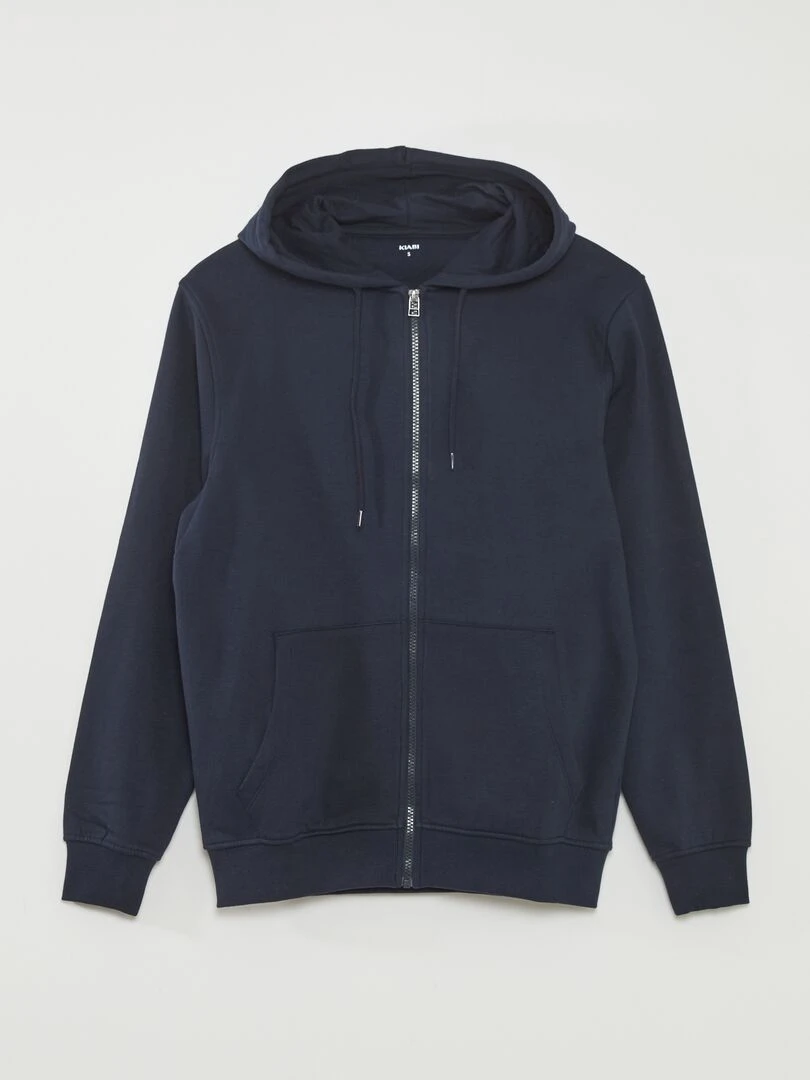Sweat zippé à capuche en molleton uni Bleu marine