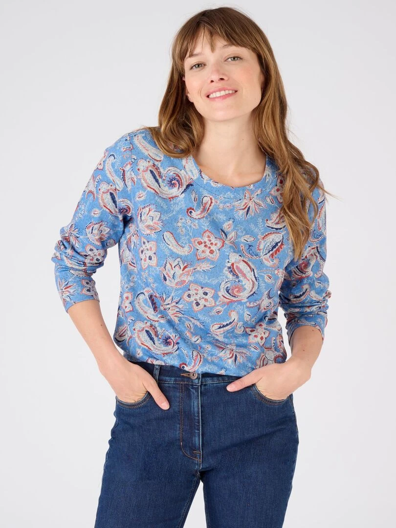 T shirt maille grattée chaude Damart Bleu