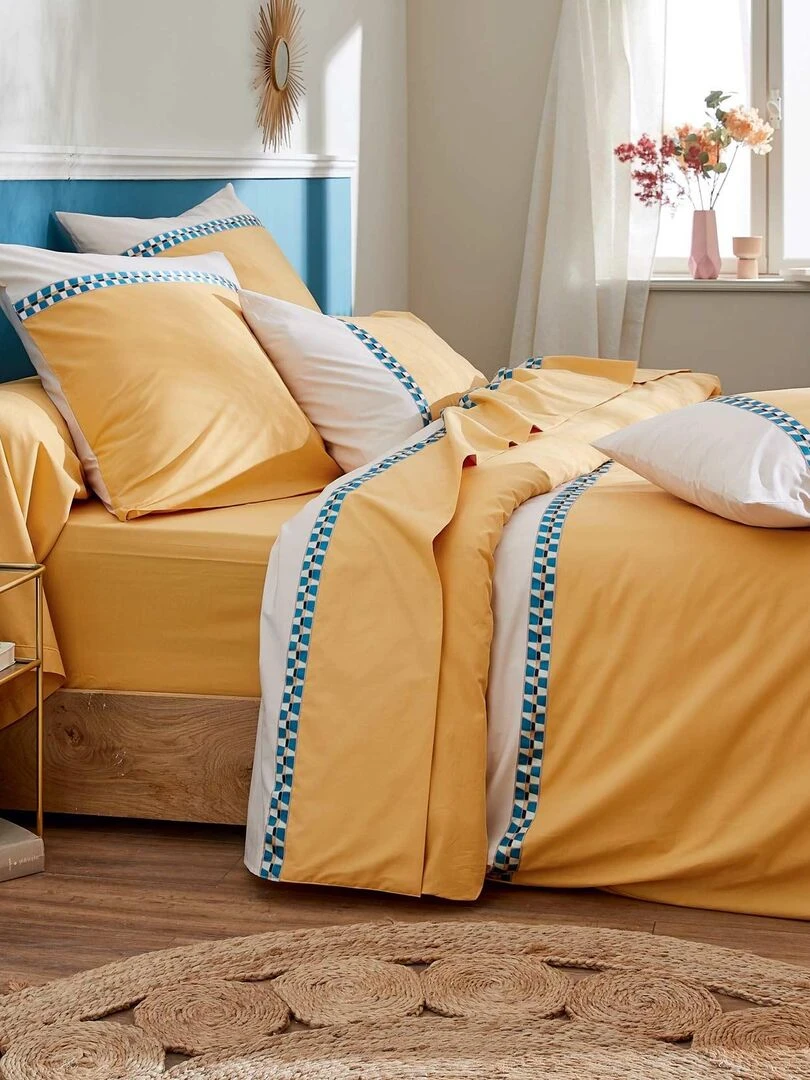 Housse de couette percale avec galon   Jaune