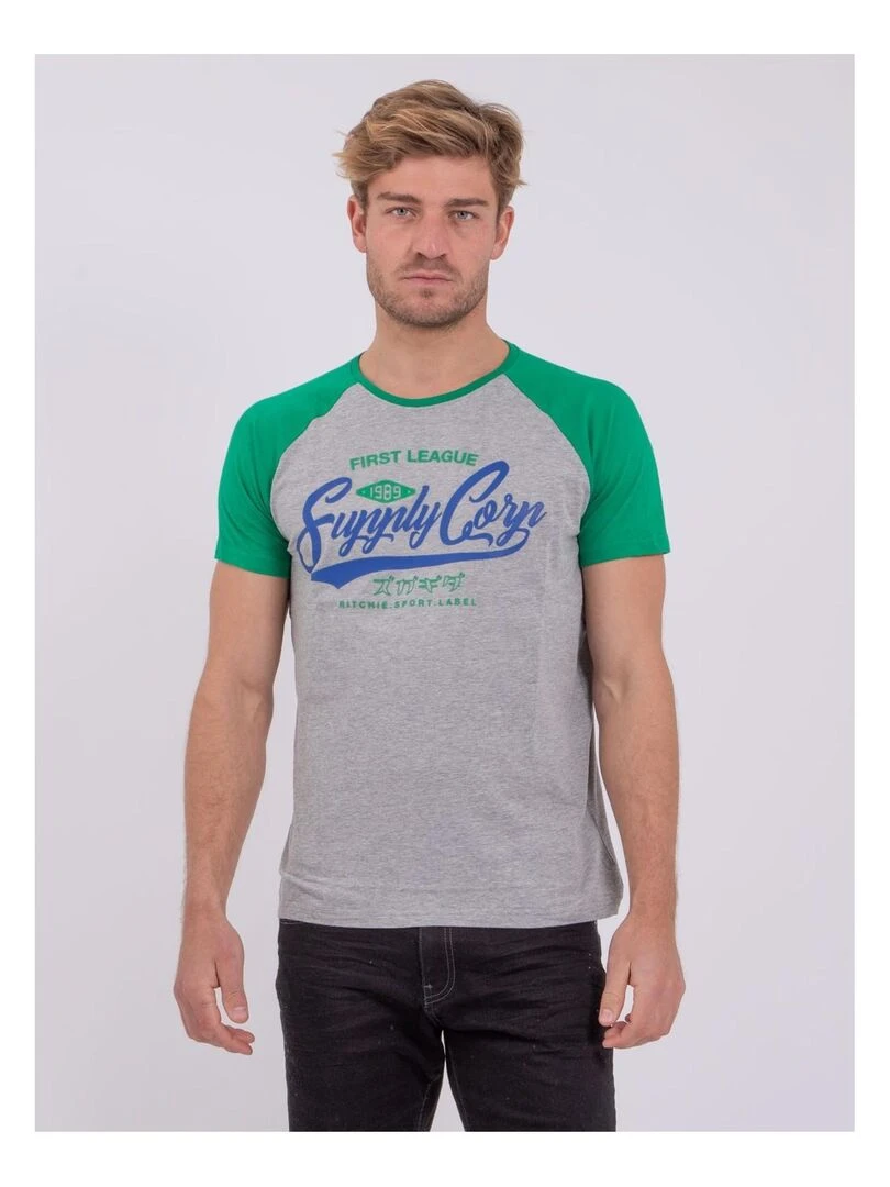 T shirt col rond pur coton NECHIN Vert