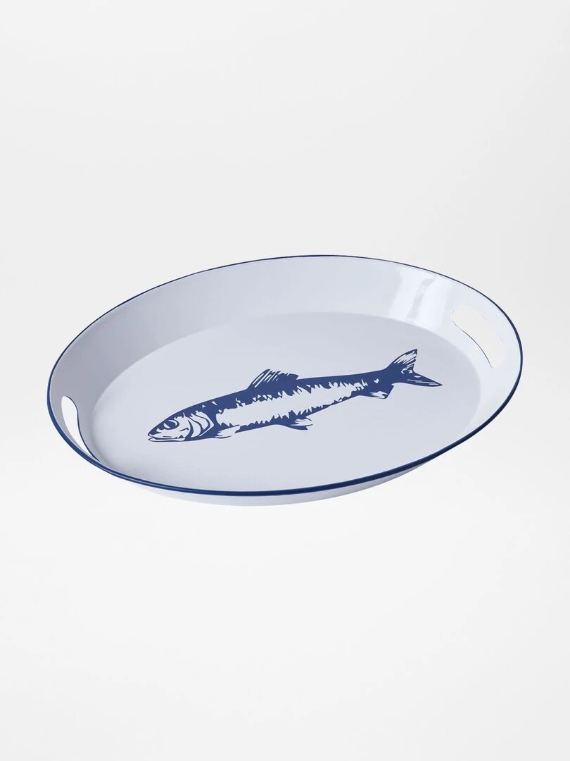Plateau rond poisson en métal   Blanc