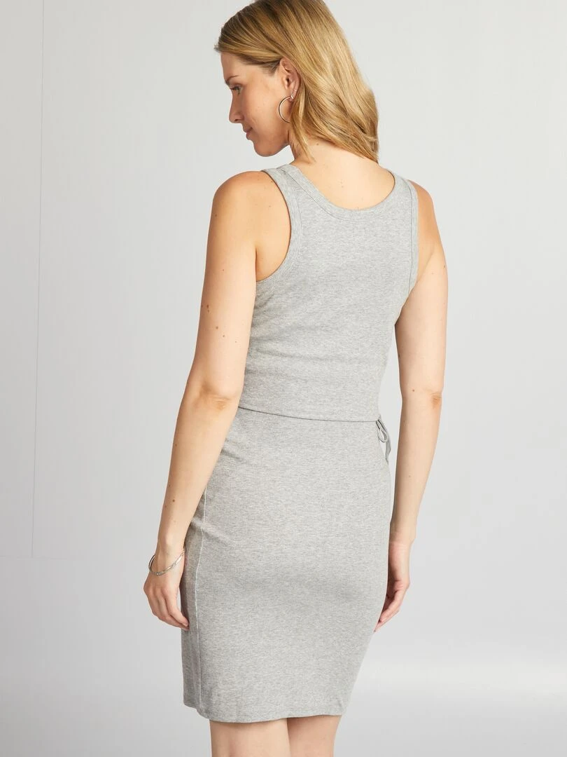 Robe courte allaitement en maille côtelée   Gris