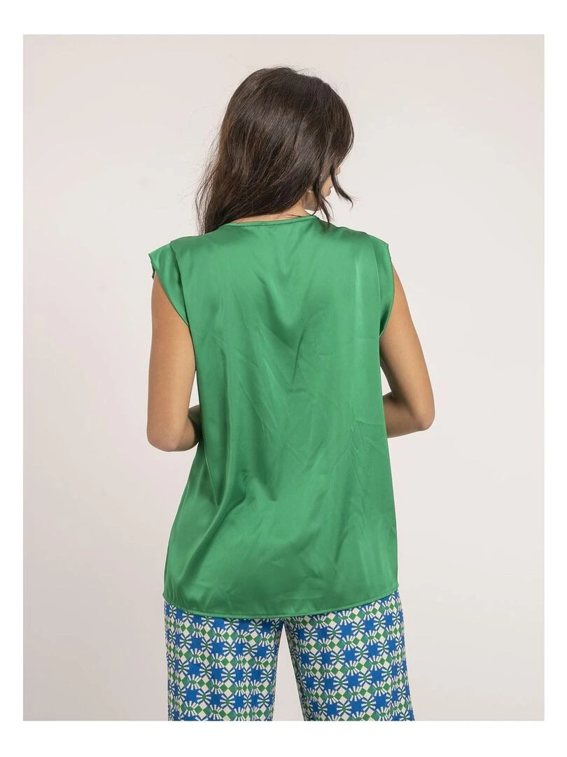 Top col V satin FIKA Vert
