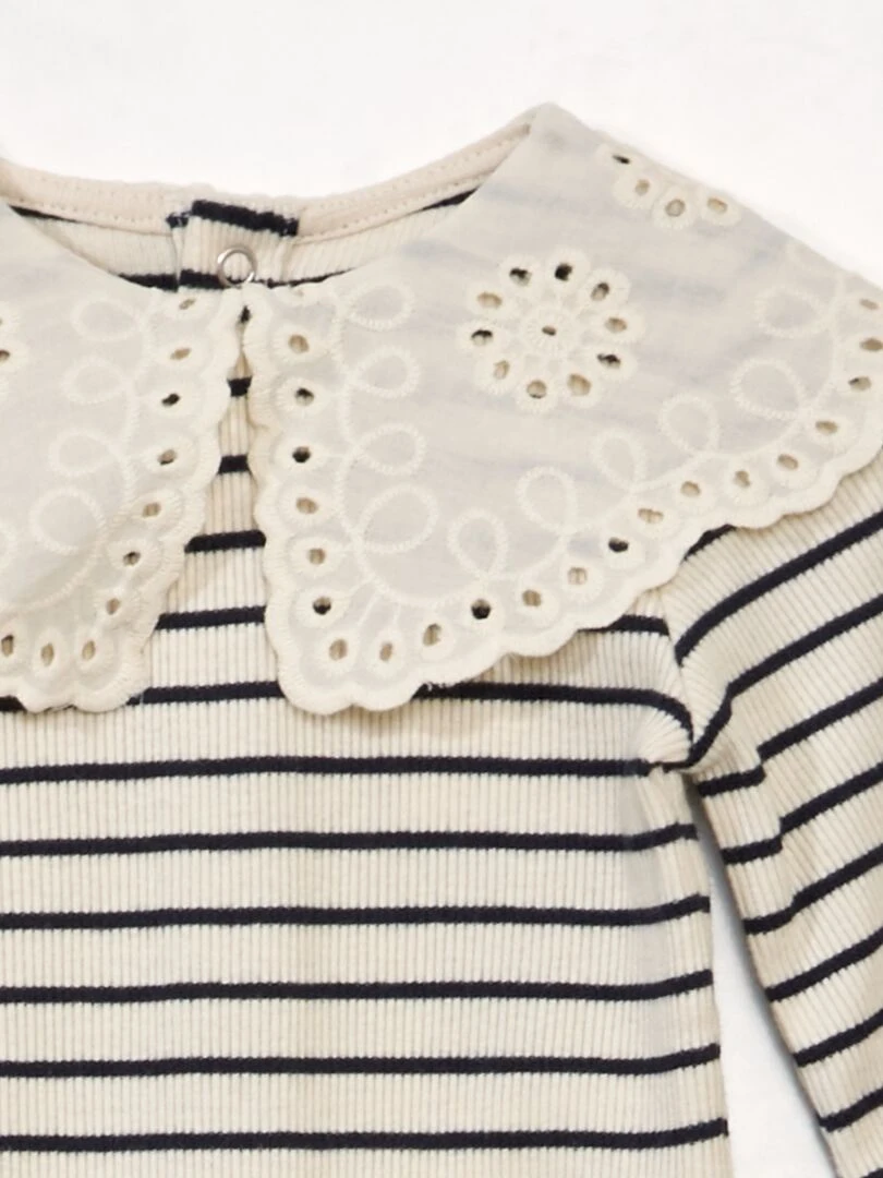 Body pur coton avec col en broderies anglaises Blanc
