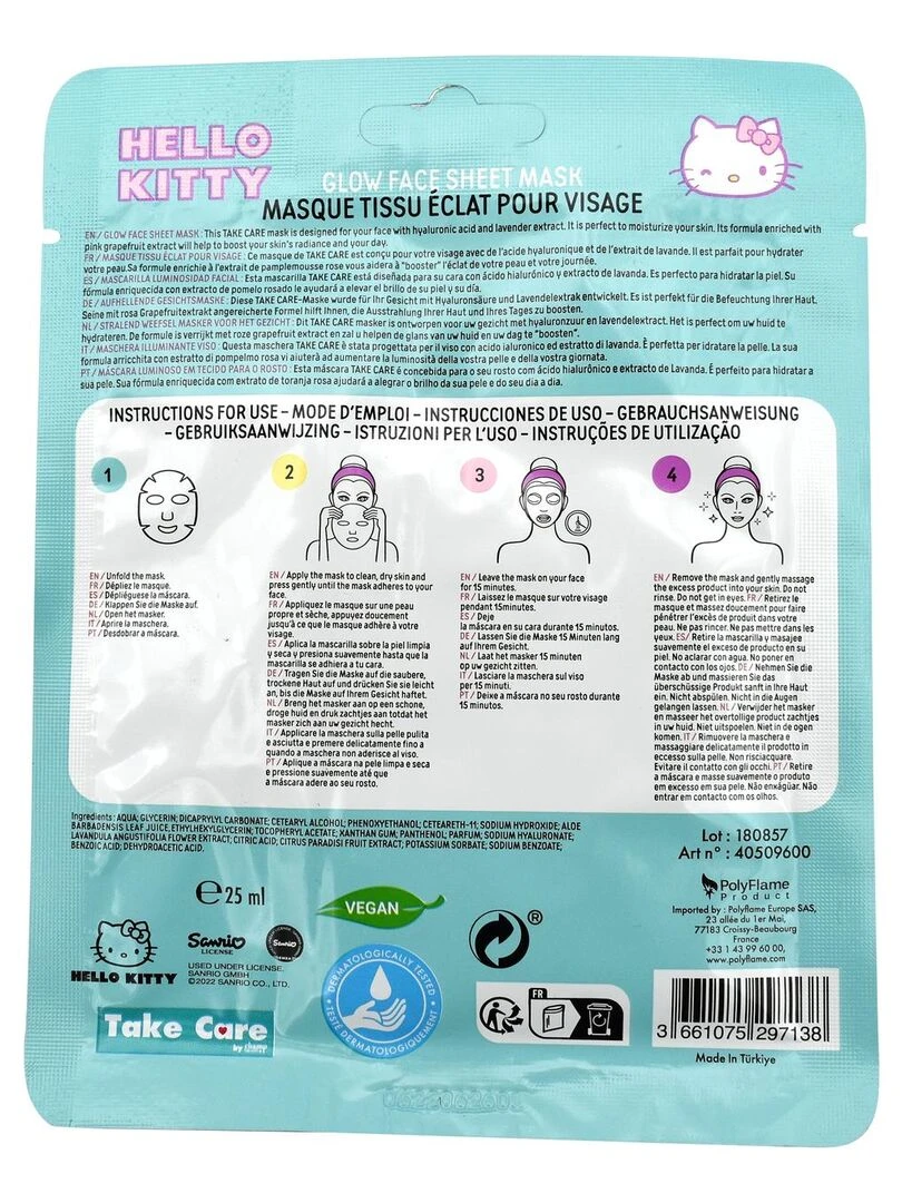Hello Kitty Masque Tissu Eclat pour Visage 25 ml N/A