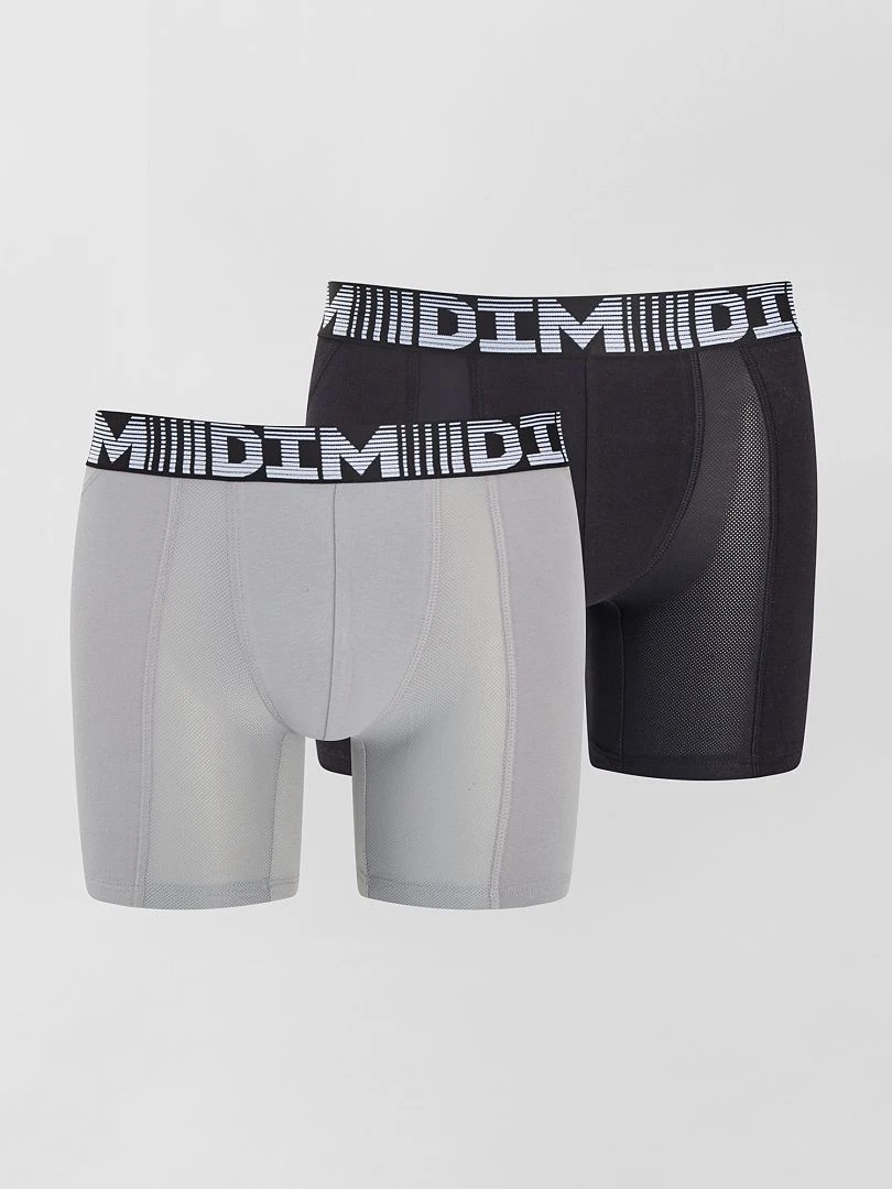 Lot de 2 boxers longs 3D Flex air 'DIM' gris/noir