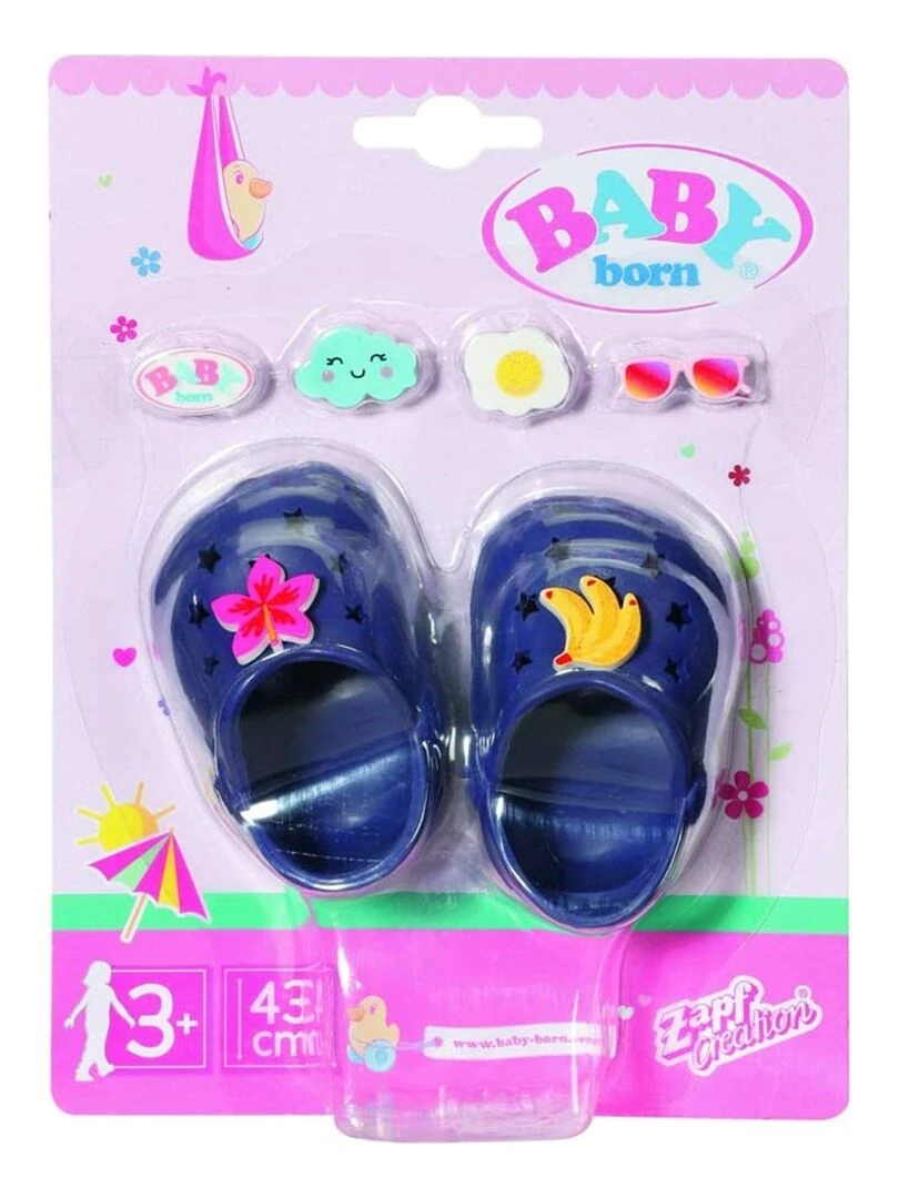 BABY born 43cm Chaussures de vacances bleue foncé avec 6 motifs à clipser N/A