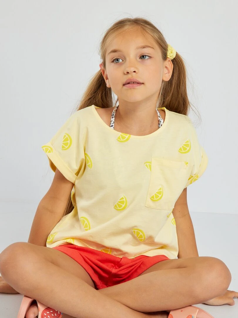 T shirt en jersey avec imprimé Jaune