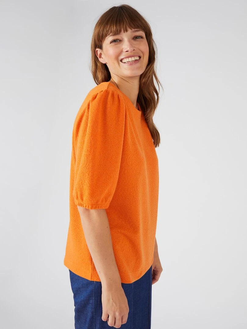 Tee shirt en maille jacquard avec fil brillant   Damart   Orange