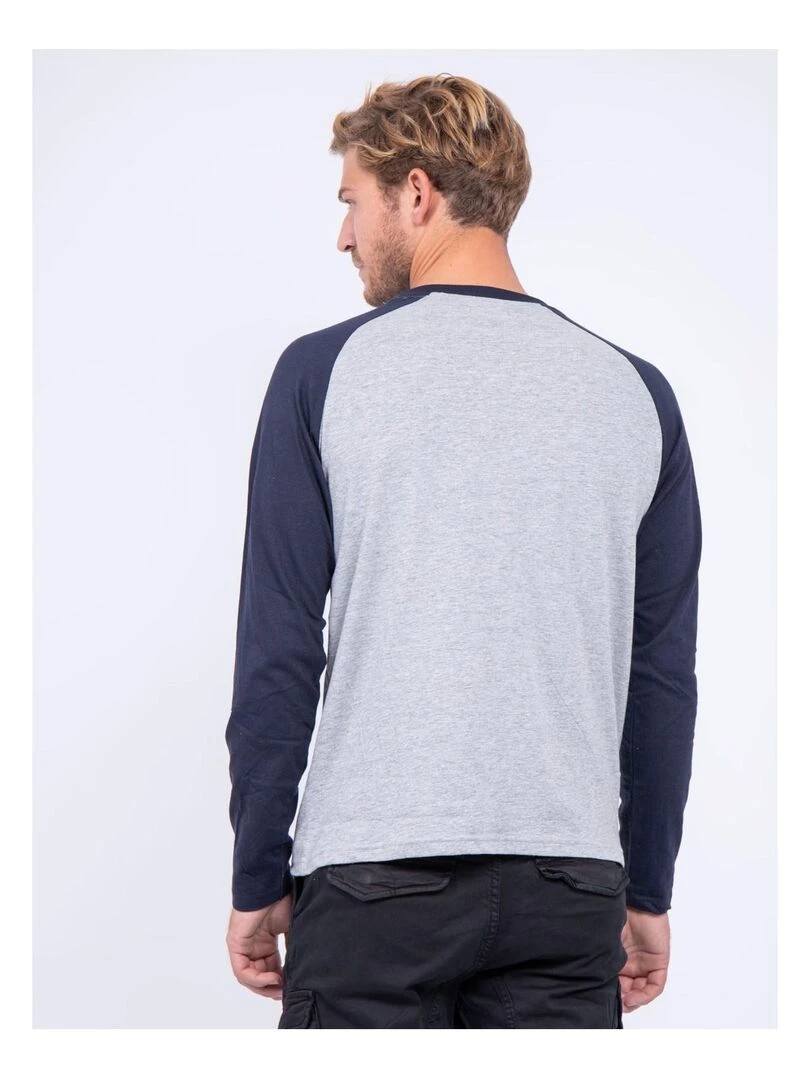 T shirt manches longues col rond pur coton JANDAT Bleu marine