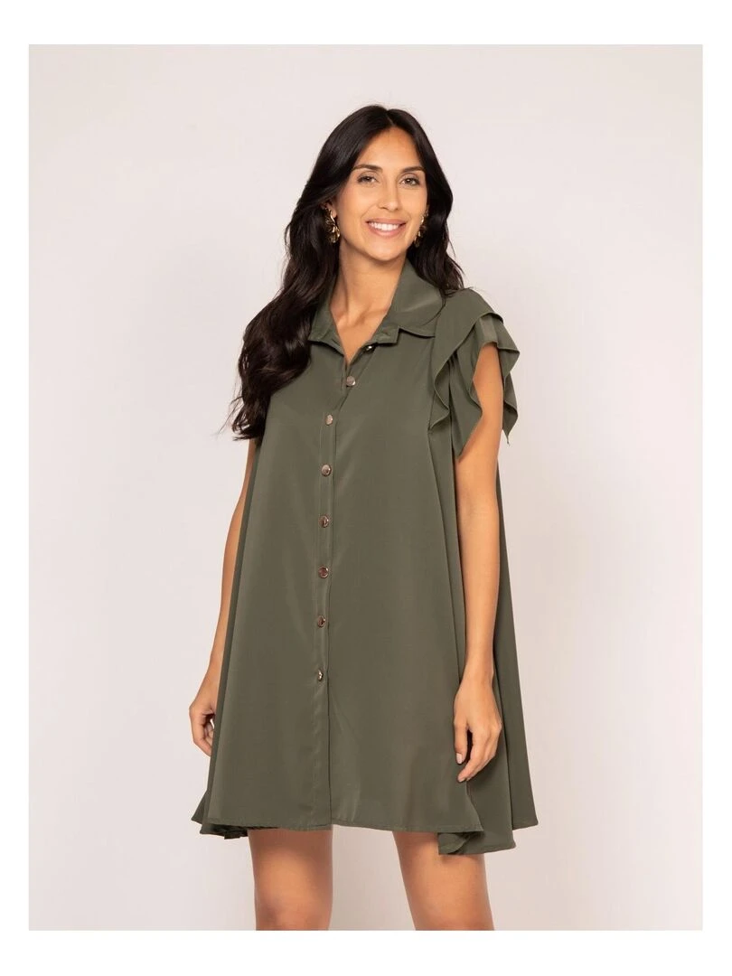Robe courte boutonnée ILLISA Kaki