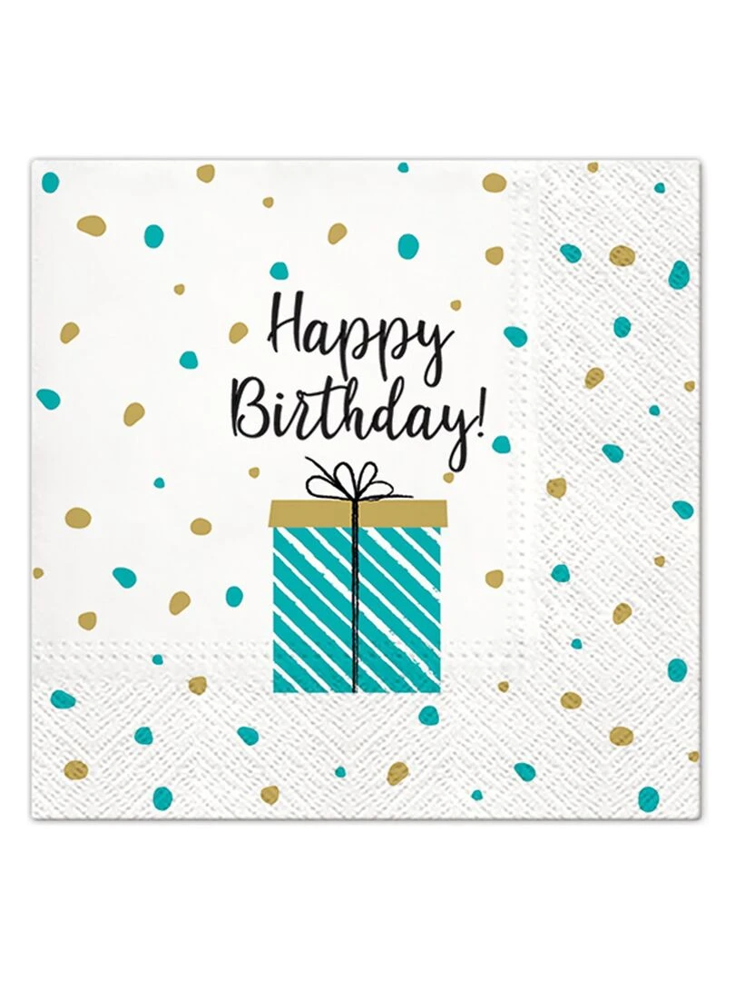 Lot de 20 serviettes en papier 33 x 33 cm Happy birthday Blanc