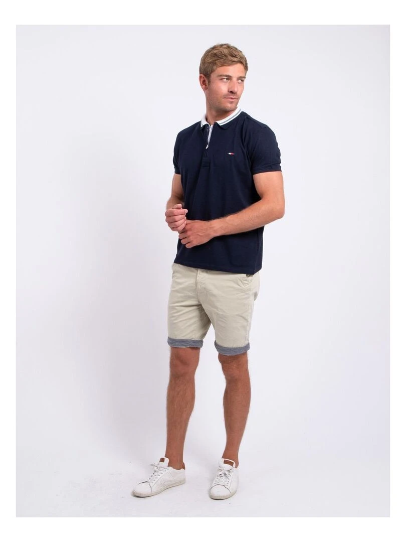 Polo manches courtes pur coton POSTALO   Bleu marine