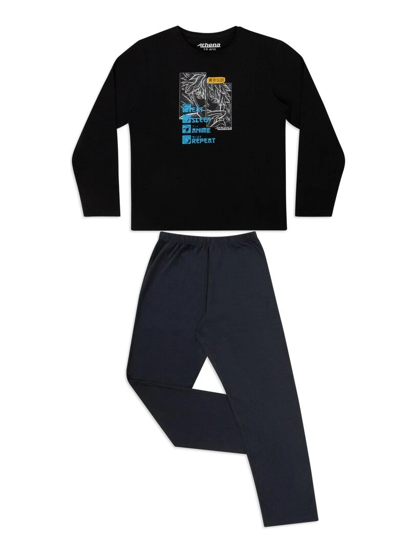 Pyjama long garçon Ecopack manga Noir Gris